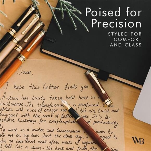 Black Fountain Pen Set, Luxury Bamboo Wood - Medium Nib, Gift - Picture 6 of 7